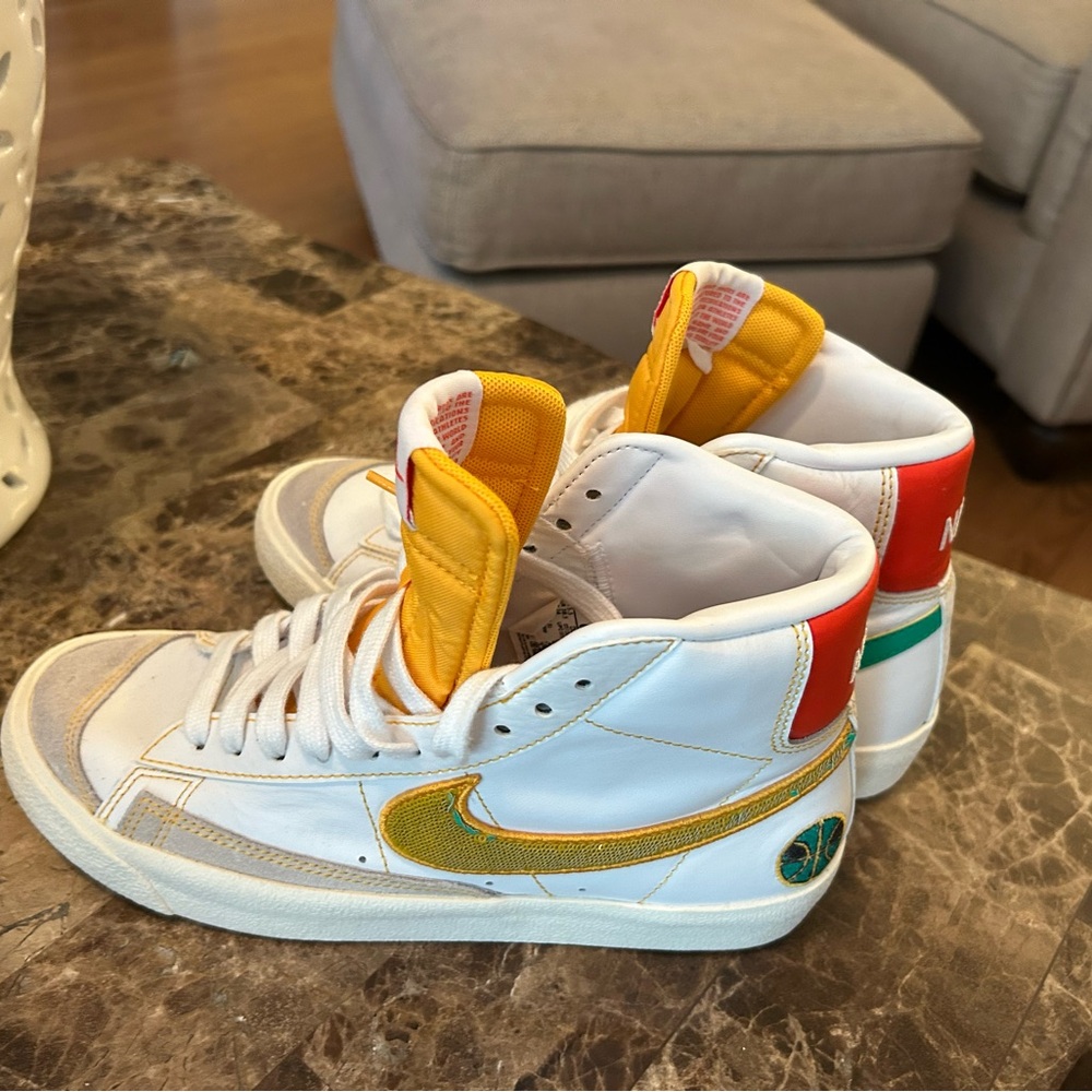 Nike White and Gold High-Top Sneakers